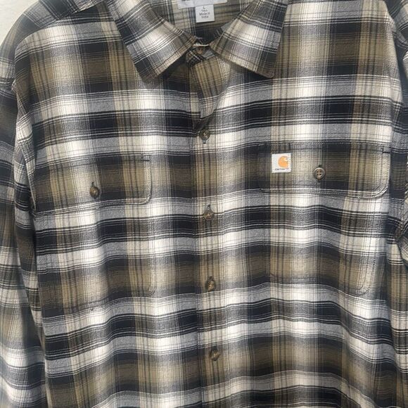 Carhartt Mens Black Plaid Collared Long Sleeve Button Up Shirt Size Large - Picture 2 of 6